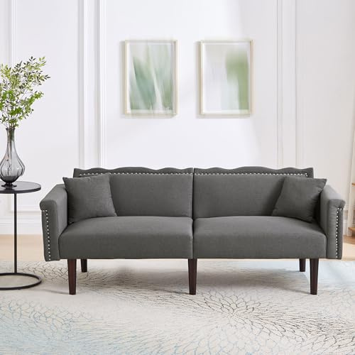 Generisch Sofa,Schlafsofa,Polstersofa,Zweisitzer Sofa .Liegefunktion,Verstellbare Doppelrückenlehnen.Baumwoll Leinen Stoff,Hochdichter Schaumstoff,für Büro,Wohnzimmer,Schlafzimmer.176x72x72cm,Grau