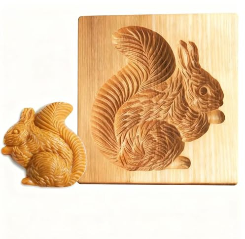 Wooden Cookie Moulds for Baking, Press Cookie Stamp Squirrel Shape Carved Baking Cookie Press Tools for Homemade Cookies DIY Shortbread Cake Craft Tool for Home Baking