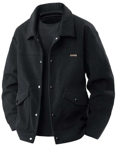 ZDSUHYIW Veste en velours côtelé pour homme - Manteau d'hiver - Blazer d'extérieur - Veste de sport - Veste de loisirs - Veste d'hiver chaude - Cardigan - Couleur unie - Avec poche, Noir , 4XL