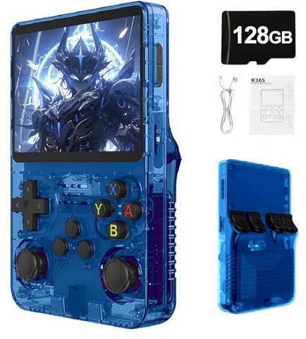 R36S Retro Game Console with 30000+ Preloaded Games, 3.5 IPS Screen, Linux OS, 128GB TF Card, 3500mAh Battery - Portable Handheld Gift