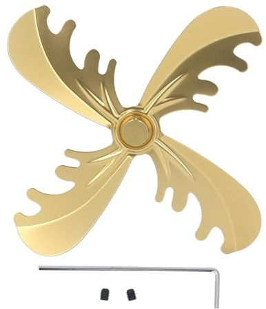 ANKROYU Ventilatore per camino 4 pale Ventilatore per stufa a legna ad alta efficienza in lega di alluminio Diametro 180 mm per riscaldamento domestico Stile cervo natalizio (Oro)