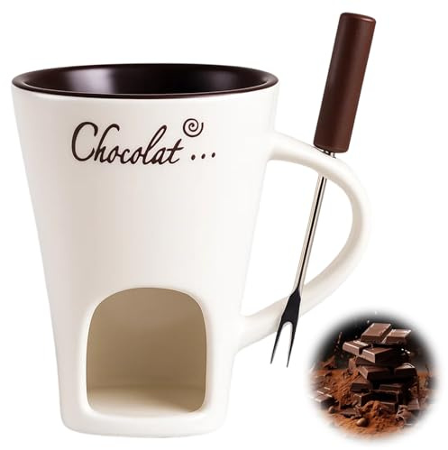 Chocolate Fondue Mug with 1 Fork, Chocolate Melting Cup for Dessert Lovers, Fondue Sets for Parties, Family Gatherings, Romantic Dinners, 4.33 x 3.27 Inches