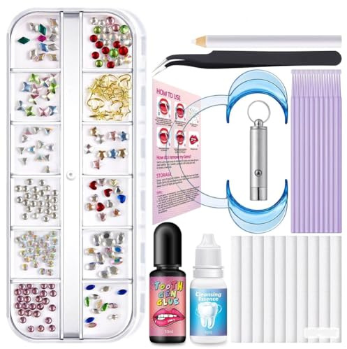 Xnuiasqe Kit di Gemme per Denti con Luce, 204PCS Gioielli per Denti Fai da Te per Decorazioni di Halloween e Natale per Uomini e Donne