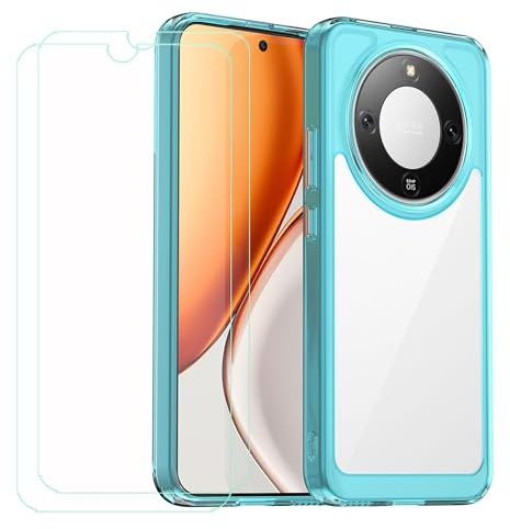 GYDQQKJ Funda para Honor X70 + 2 Piezas Vidrio Protector de Pantalla Cristal Templado Film, Translúcido Azul Suave TPU Silicona Cover Carcasa Caso Case para Honor X70 (6.79)