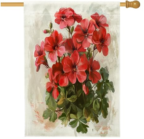 Banderas de geranio de primavera de 28 x 40 pulgadas de doble cara para exteriores, plantas florales de acuarela, bandera vertical estándar de lona para el hogar, bandera botánica con impresión de