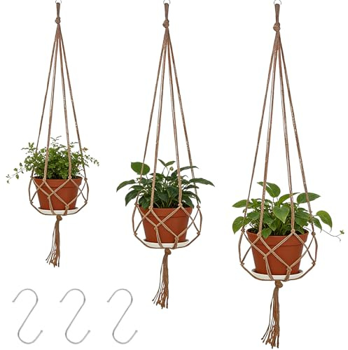 3 Pezzi Vasi da Appendere Portavaso da Appendere per piante, Vasi da Parete in macramè, porta vasi da appendere per interni esterni, soffitto decorazioni (Vaso non incluso)