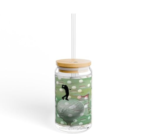 3dRose Man on Golf Ball 16oz Sipper Glass with Bamboo Lid and Straw