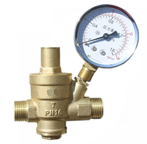 RPXHZLKTM Válvula Reductora de presión, Válvula Reductora de presión latón Ajustable, Rosca Macho 1/2 Pulgada DN15 con o sin manómetro(Valve with Gauge)