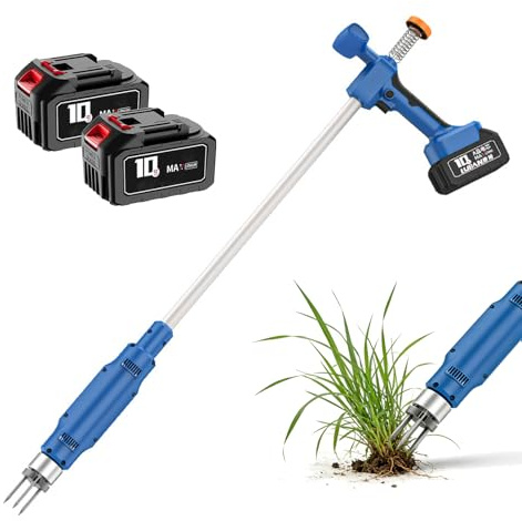 Arrancador Eléctrico De Maleza, Herramienta Inalámbrica De Pie De 400 W Para Eliminar Maleza Con 2 Baterías, Cabezal De Acero De 3 Garras, Herramienta De Mango Largo Para Césped, Patio Y Jardín