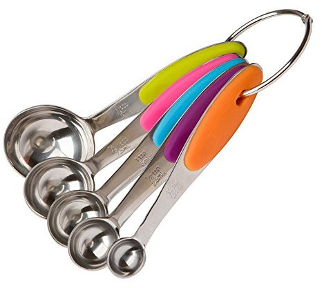 Gankarii® Set of 5 Best Measuring Spoons for Dry & Liquid Ingredients Ergonomic Design with Colorful Silicone Handle Grip for Baking and Cooking