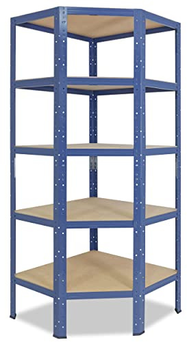 shelfplaza Home 180x70x40 cm Eckregal in blau mit 5 Böden und 175 kg Traglast pro Boden