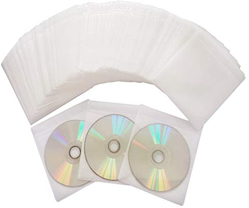 HAPPYLIVE SHOPPING 100 Stück Premium CD- / DVD-Hüllen, dickes Vliesmaterial, doppelseitige Nachfüllfolie, Plastikhülle für CD und DVD, weiß