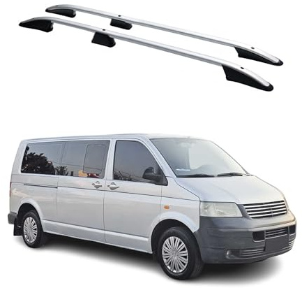 Dachreling Dachträger kompatibel mit VW Multivan T5 Caravelle 2003-2015 L2 Langer Alu Grau