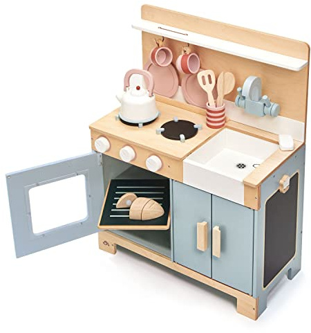 Tender Leaf Toys Home Kitchen Wooden Play Set - Medium Sized Kitchen Toy With Accessories for Pretend Cooking – Develops Social, Creative and Imaginative Skills Ages 3+ Years