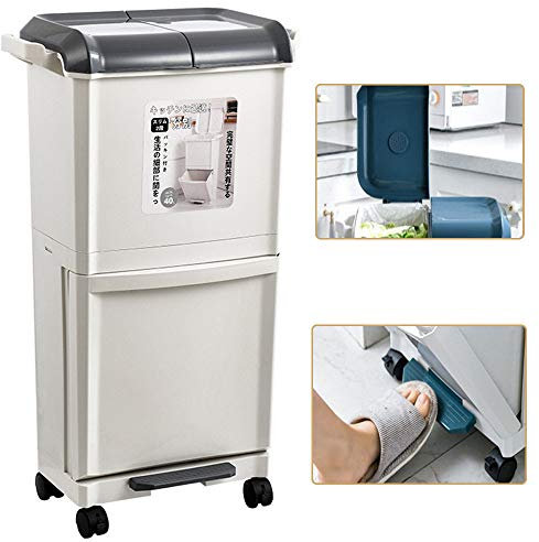 Poubelle Cuisine, Poubelle Tri Selectif 2 Bac, 2 X 20 L Double Poubelle à Double Compartiment pour le Tri Des DéChets, avec Couvercle Anti-Odeur, pour Salle de Bain, Cuisine, Bureau, Maison,Grey