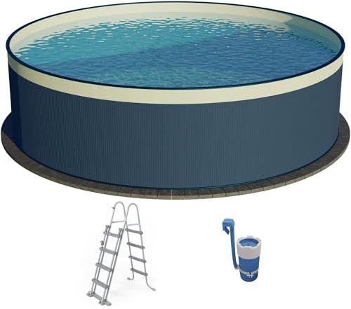 PLANET POOL Stahlwand Rundbecken Ø 450 Tiefe 90 cm Stahlmantel 0,3 mm & Innenfolie in Sandfarben 0,2 mm inkl. Einhängefilter und Sicherheitsleiter
