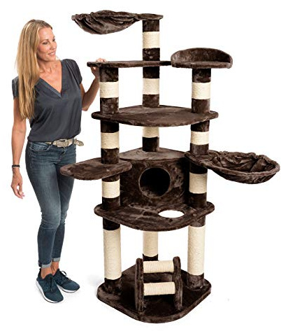 JAMAXX Premium XXL Kratzbaum für große Katzen H175cm extra-Dicke 11 cm Stämme stabil, extra-weiches Soft-Plüsch, PCT6003 Schoko-Braun