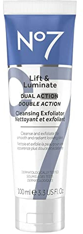 No7 Lift & Luminate Dual Action Cleansing & Exfoliating Face Wash - Gentle Face Exfoliator with Vitamin C, E & B5 - Deep Pore Cleanser for Dull & Uneven Skin Tone (3.3 Fl Oz)