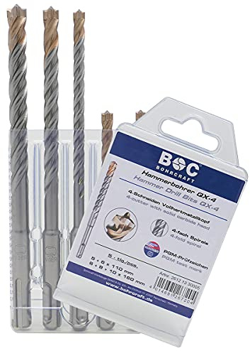 Bohrcraft PREMIUM Hammerbohrer QX-4 mit 4-Schneiden Vollhartmetallkopf 5-tlg. Set / 5 + 6 x 110 mm + 6 + 8 + 10 x 160 mm / HB5 QX-4/26121330005