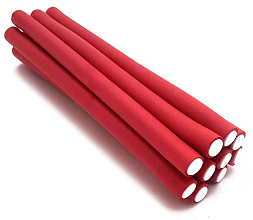NIKO Lot de 10 tiges flexibles courtes de 12 mm – Rouleaux flexibles en mousse – Bigoudis légers flexibles pour boucles et vagues – Outil de coiffure pour salon de coiffure – Couleur rouge (12 mm)