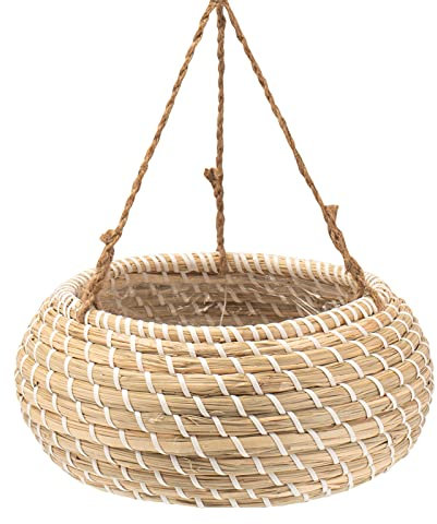 Decorasian Blumentopf hängend - Blumenampel, geflochten aus Seegras - Ampel mit Juteseil - Blumenhänger 25cm