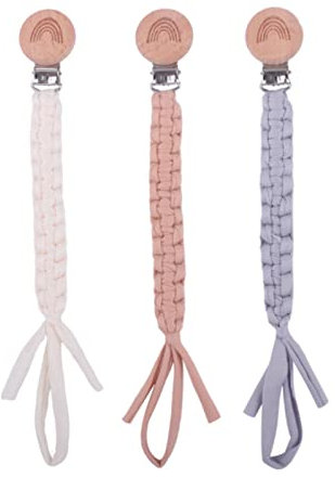 SWECOMZE 3 Pcs Schnullerkette Baumwolle Schnullerband Baby Schnullerketten Clips für Neugeboren Mädchen und Jungs Lätzchen Dreieckstuch Sauger Schnuller (Beige+Khaki+Grau)