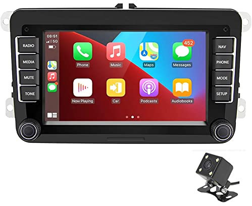 Wireless Carplay Android 9.1 Auto Autoradio Bluetooth Car Radio para llamadas manos libres, GPS, WiFi, FM RDS Compatible for VW Skoda Seat Polo Golf con cámara de visión trasera