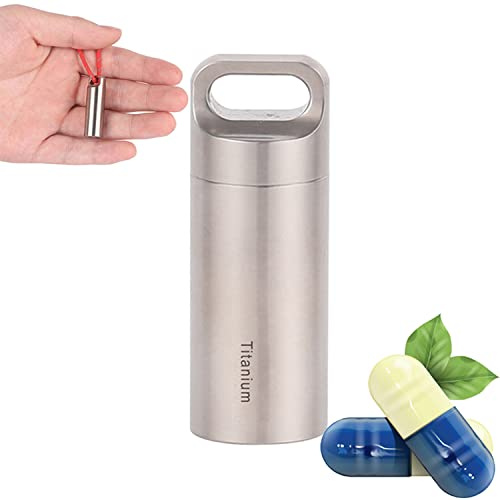 Travel Pill Keychain Holder, Titanium Pill Capsule, Outdoor Survival Waterproof Pill Bottle, Portable Pill Container Necklace, Lightweight Pill Case for Pocket Purse, 2 Pack