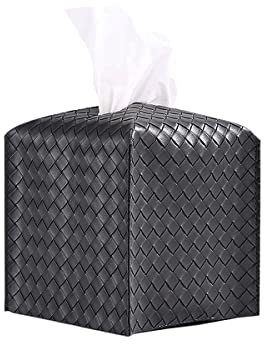 1 x Taschentuchbox-Abdeckung, hochwertiges gewebtes Muster, PU-Leder, quadratische Taschentuchbox, moderner Taschentuchhalter-Organizer für Badezimmer, Nachttisch, Büro, Schlafzimmer (schwarz)