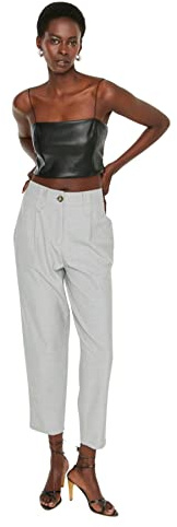 Trendyol Pantaloni da Donna Basic a Vita Alta con Gamba Dritta a Carota, Grigio, 66