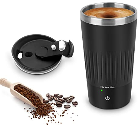 VAlinks Self Stirring Mug - Rechargeable Stainless Steel Auto Mixing Cup with Lid, 400ml/13.5oz Travel Mug for Coffee, Tea, Office, Black