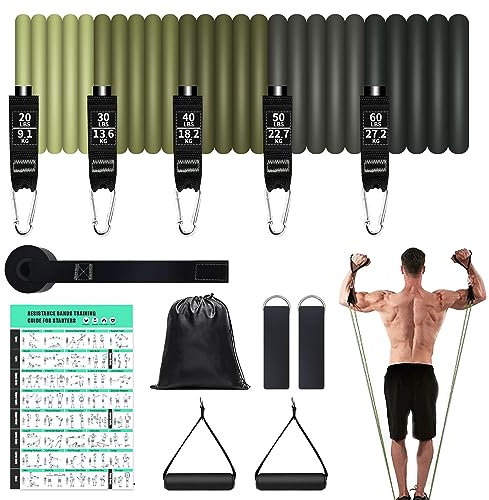 LEBAHAN Juego De Bandas De Resistencia, 200LBS, 5 Bandas De Resistencia, 2 Asas, 2 Correas De Tobillo, 1 Ancla para Puerta, 1 Bolsa De Almacenamiento, 1 Guía De Ejercicios