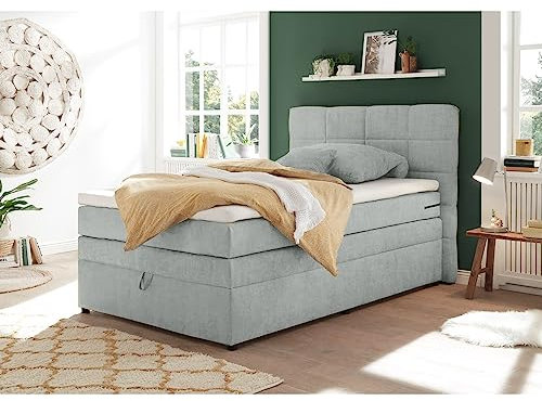 Lomadox Boxpsringbett 120x200 cm mit Bettkasten | Jugendbett in Silber mit Härtegrad H2