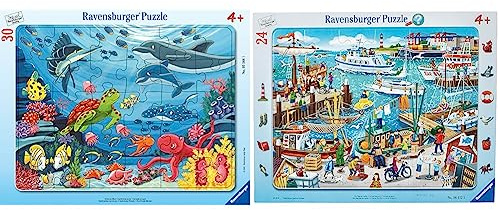 Ravensburger Kinderpuzzle - Unten im Meer - 30-48 Teile Rahmenpuzzle für Kinder ab 4 Jahren & Kinderpuzzle - 06152 EIN Tag am Hafen - Rahmenpuzzle für Kinder ab 4 Jahren, mit 24 Teilen