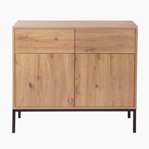 Buffet 2 Portes 2 Tiroirs Décor Chêne L90 x H80 cm - LENNY
