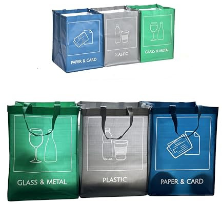 NYS CLOUD - Reusable Recycling Bin Bags, 3-Pack Indoor and Outdoor Separate Waste Sorting Organizer, Waterproof Recycle Bins for Kitchen Home Office