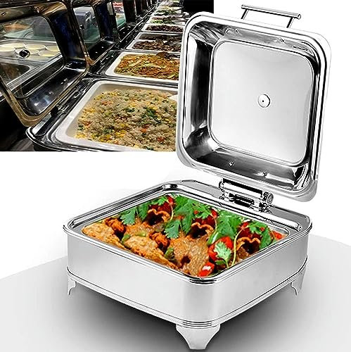 FLTRGO 6L Chafing Dish Elettrico, Scaldavivande Elettrico Acciaio Inox, Contenitore Termico per Alimenti Caldi per Buffet, Banchetti, Feste in Casa, Temperatura Regolabile (30-80 °)