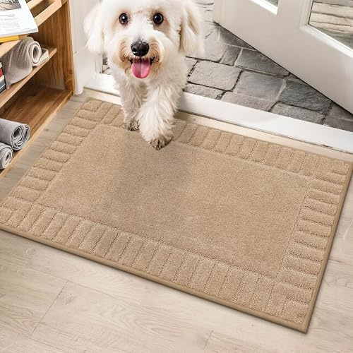 BEQHAUSE Fussmatte Innen, Waschbare und TPR rutschfeste, Beige, 50x80cm | Schmutzfangmatte für Haustür, Super Saugfähiger Fussmatte Teppich für Eingang, Haustiere, Hunde, Polyester, Niedriges Design