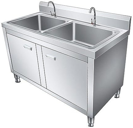Combo Mobile Lavanderia Indipendente, Mobile Lavabo Doppio in Acciaio Inossidabile, con Rubinetto e Kit di Scarico, per Lavanderia, Bagno, Fattoria, Ristorante (39,3 X 19,6 Pollici)