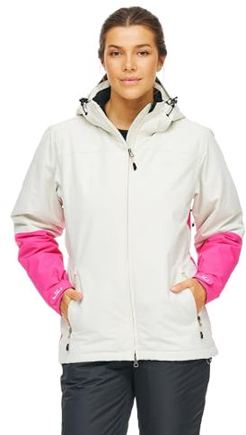 Jeff Green Damen Atmungsaktive wasserdichte Winter Ski Snowboard Jacke Marita 12.000mm Wassersäule und Abnehmbare Kapuze, Farbe:Silver Birch/Fuchia Purple, Größe:44
