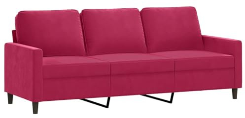 vidaXL Sofa 3-Sitzer, Loungesofa Couch mit Armlehnen Rückenkissen, Wohnzimmersofa Designsofa mit Metallgestell, Sitzmöbel Dreisitzer, Weinrot Samt