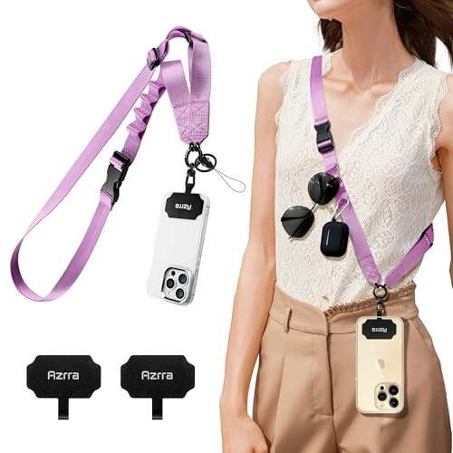 Azrra Phone Lanyard Crossbody, Cellphone Lanyard for Around the Neck, Adjustable Anti Theft Phone Strap, Black Crossbody Strap for iPhone Case, Keys, Earphone, Sunglasses, Wallet