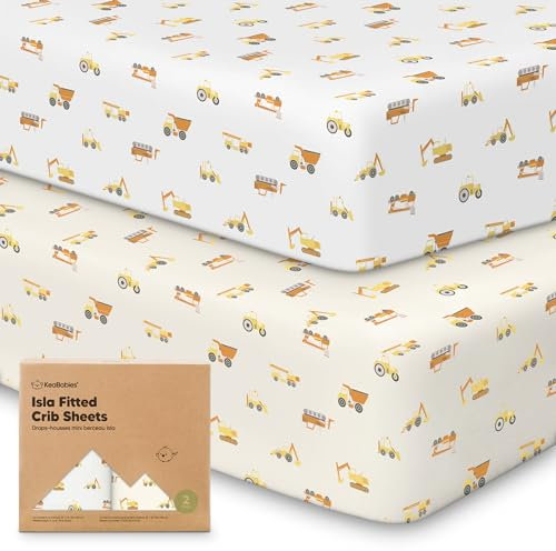 2-Pack Bambus-Bettwäsche für Jungen, Mädchen - 70x130 Jersey-angepasste Bettwäsche, Bio-Babybettwäsche Neutral, Babybettmatratzenblatt, Unisex-Bettwäsche für Kleinkinder (Construction)