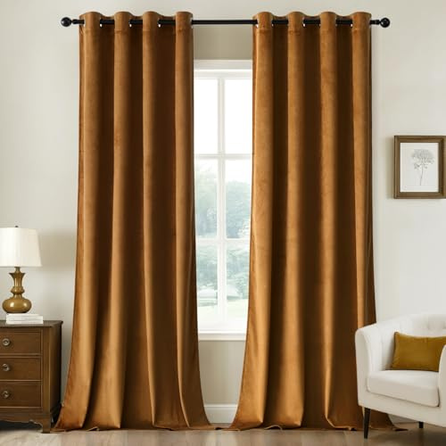Woaboy Samtvorhänge Verdunkelungsvorhang Gardinen mit Ösen 140x245 cm Braun | Vorhänge Samt Blickdicht für Wohnzimmer Blackout Curtains Thermovorhang Schalldämmend Schlafzimmer 2er Set