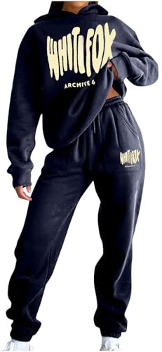 NSICBMNO Navy Tracksuit Womens Full Set Jogging Suits Hoodie Tracksuit Two Piece Outfit Oversized Sweatshirts Jogging Pants With Pockets Lounge Outfits Casual Co Ord Sets Gym Activewear Streetwear
