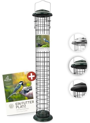 wildtier liebe Soporte para albóndigas de 52 cm, color verde, comedero para pájaros de metal inoxidable, comedero para pájaros, columna de alimentación, silo, alimentación para todo el año