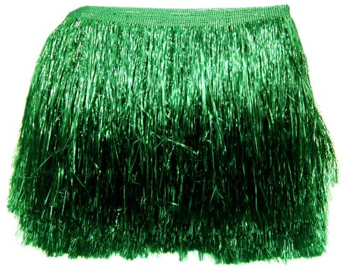 15cm x 10m Lametta Fransenborte Fransenbordüre Fransenband Dekoband Tanzfransen Schnittfranse Lametta Girlande Fransenbesatz zum Nähen,DIY Basteln,Kostüme Vorhänge Party Weihnachts Deko,Grün