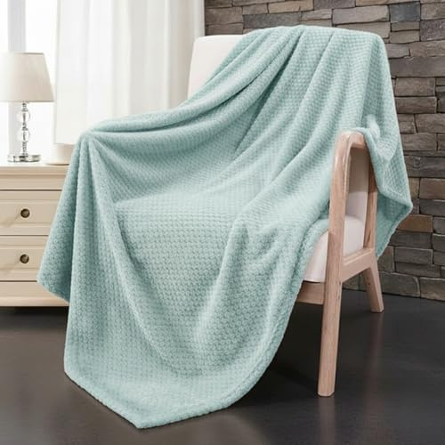 Dolce Vari Premium Waffle Whisper Fleece Throw Blankets Honeycomb Super Soft Warm Cozy Over Sofa Bed Throw Blanket (Duck egg, Double)