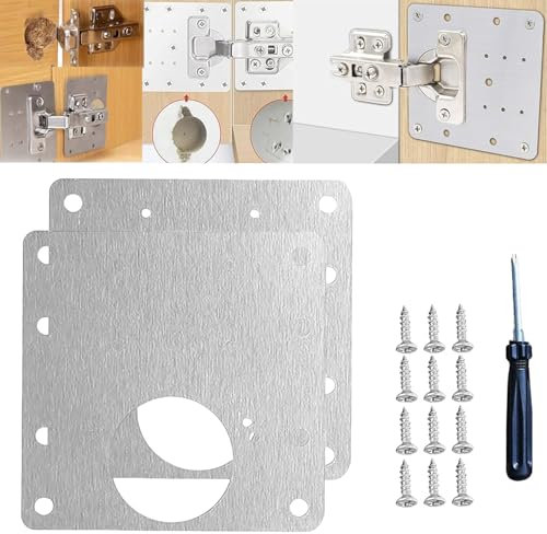 Meonsopoli Hinge Repair Kit, Hinge Repair Plates Kit Cupboard Door, Kitchen Door Hinge Repair Plate, Stainless Steel Cupboard Door Hinge Mounting Plate (2pcs)