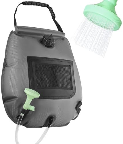 UROUK Campingdusche 20L Solardusche Outdoor Camping Dusche Solar Campingdusche mit Temperaturanzeige für Camping, Wandern im Freien (Grau und Schwarz)